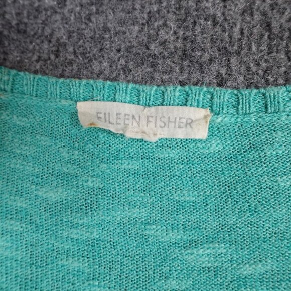 Eileen Fisher Womens Top Small Blue Green Organic Linen Cotton Short Sleeve Knit - Picture 2 of 6